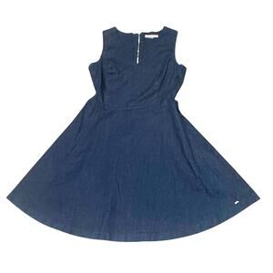 Y2K Tommy Hilfiger Medium Blue Denim Sleeveless Mini dress Preppy Stretch Retro